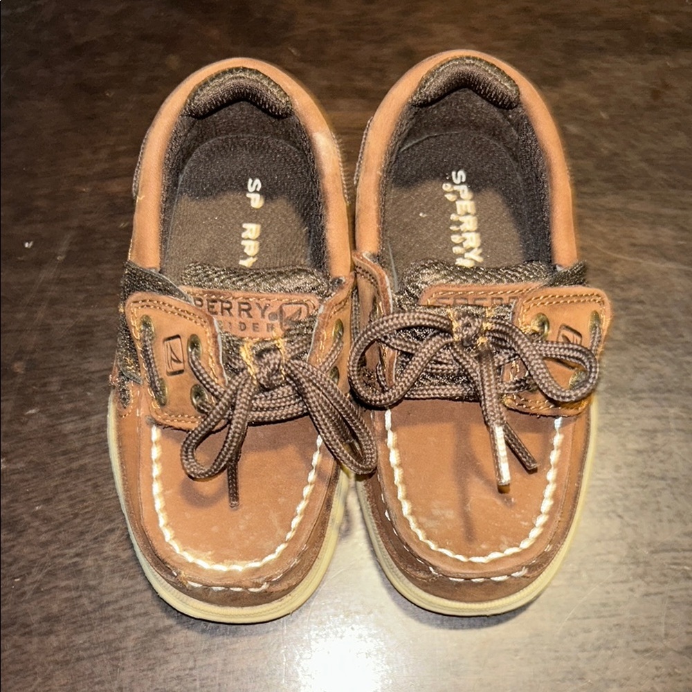 Sperry Top-Sider Toddler Boys Boat Shoes – Brown Leather – Size 7M